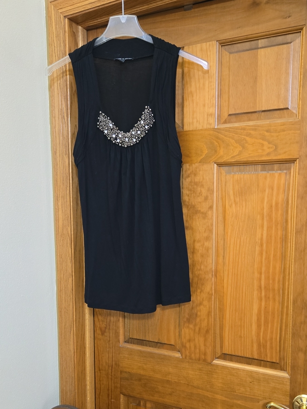 Cable & Gauge Black Sleeveless Tank with Rhinestone Accent